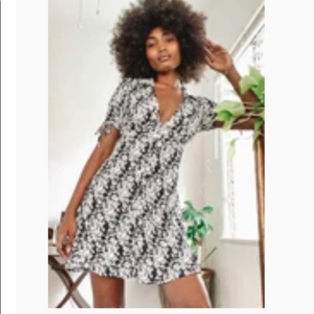Black Floral Print Button Front Mini Dress